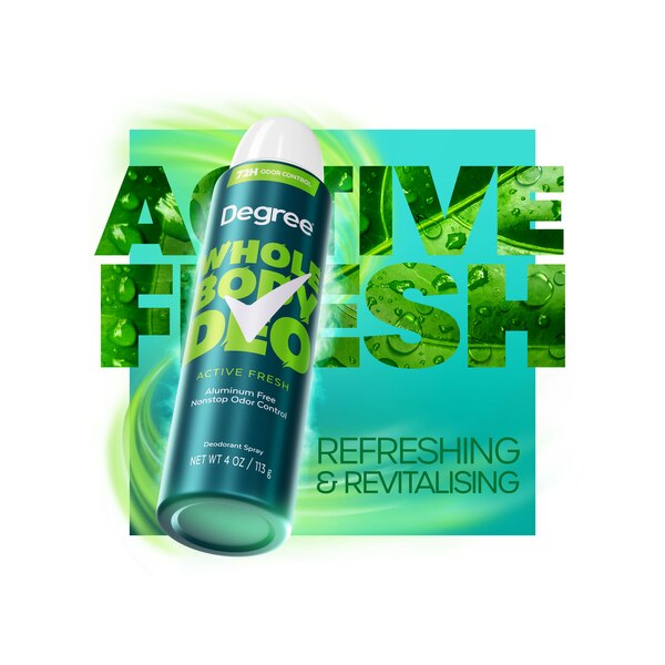 Degree Whole Body Deodorant Spray, Active Fresh, 4 OZ