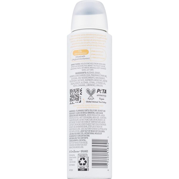 Dove Whole Body Deo Spray, Peach & White Tea, 4 OZ