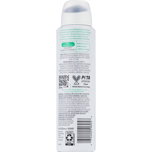 Dove Whole Body Deodorant Spray, Sage & Lavender, 4 OZ
