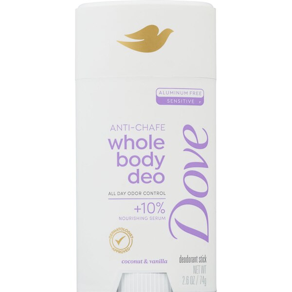 Dove Whole Body Deodorant Stick, Coconut & Vanilla, 2.6 OZ