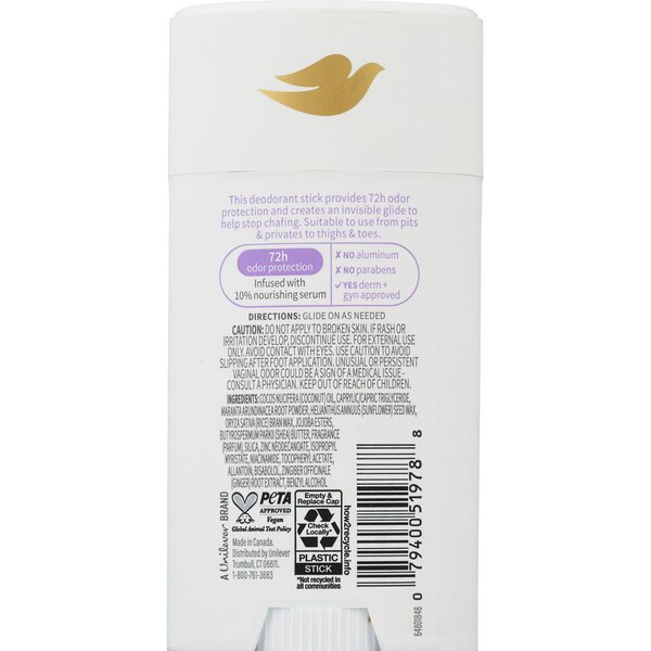 Dove Whole Body Deodorant Stick, Coconut & Vanilla, 2.6 OZ