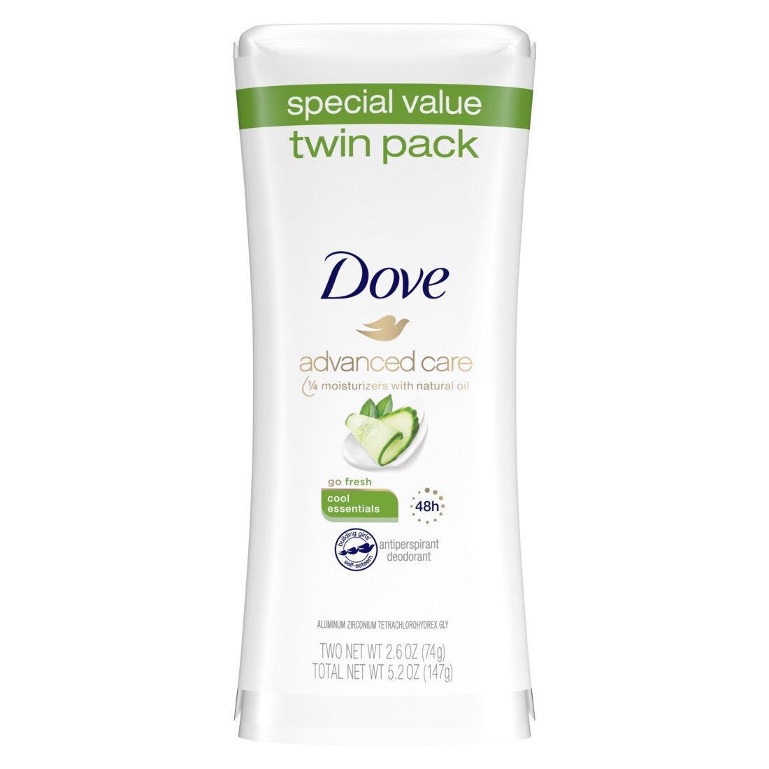 Dove Antiperspirant & Deodorant Stick 48-Hour Advanced Care - Cool Essentials, 2.6 OZ / 2 PK