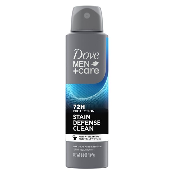 Dove Men+Care 72-Hour Stain Defense Antiperspirant Dry Spray, Clean, 3.8 OZ