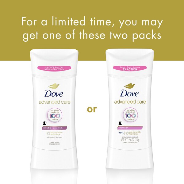 Dove Advanced Care 48-Hour Antiperspirant & Deodorant Stick, Clear Finish, 2.6 OZ