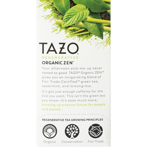 Tazo Zen Moderate Caffeine Level Green Tea Bags For an Calming Beverage, 20 ct