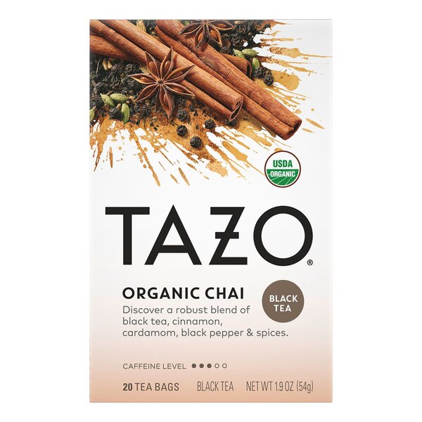 Tazo Organic Chai Moderately Caffeinated Morning Drink Black Tea Bags For a Warm Spiced Chai, 20 ct