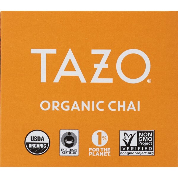 Tazo Organic Chai Moderately Caffeinated Morning Drink Black Tea Bags For a Warm Spiced Chai, 20 ct