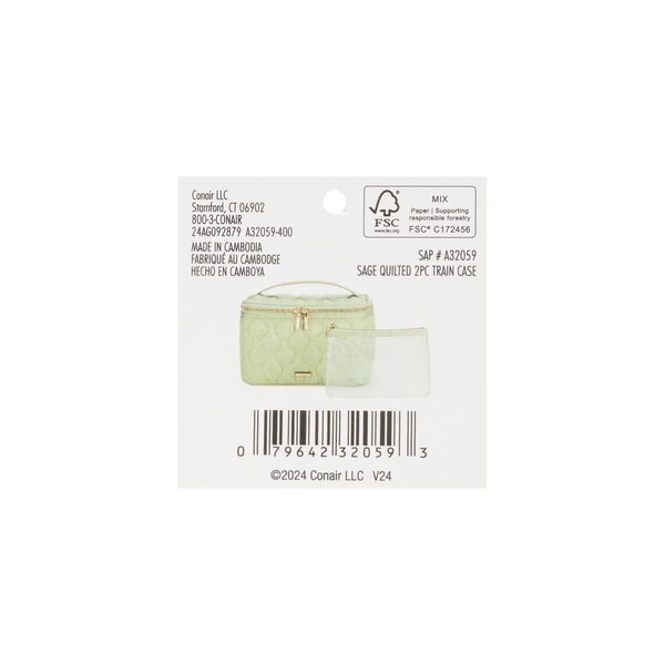 Conair Quilted Train Case, Sage, 2 CT