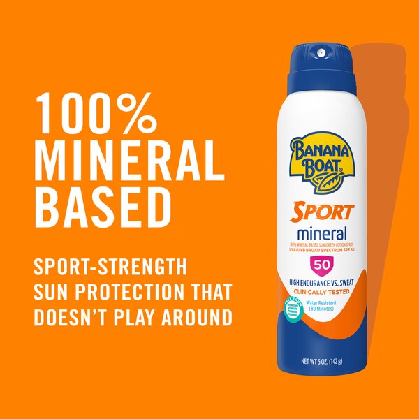 Banana Boat Sport 100% Mineral Sunscreen Spray SPF 50, 5 OZ