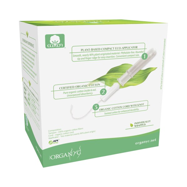 Organyc Organic Cotton Organic-Based Compact Applicator Tampons for Sensitive Skin, Super, 16 CT