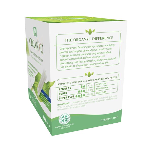 Organyc Organic Cotton Organic-Based Compact Applicator Tampons for Sensitive Skin, Super, 16 CT