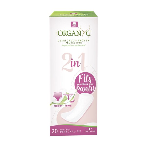 Organyc 2 in 1 Personal Fit Panty Liners, Light, 20 CT
