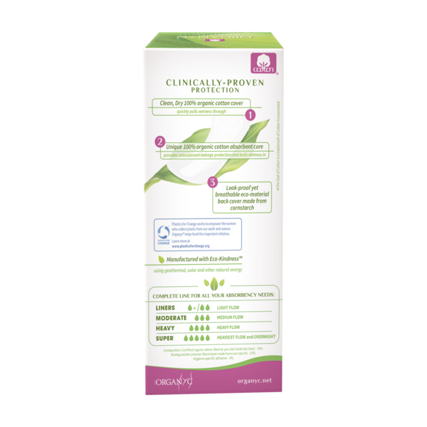 Organyc 2 in 1 Personal Fit Panty Liners, Light, 20 CT
