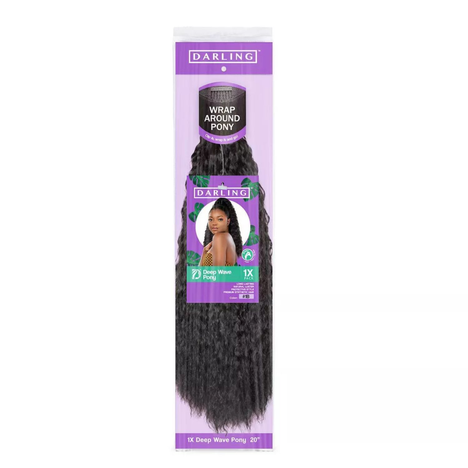 Darling Deep Wave Wrap Around Ponytail, 1B Black, 20 IN