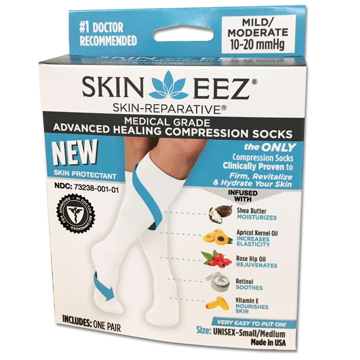 Skineez Medical Grade Compression 10-20 mmHg White Sock