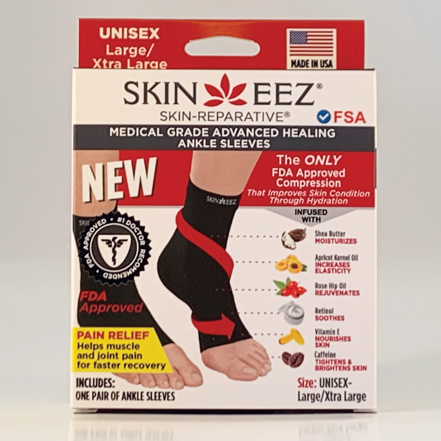 Skineez Medical Grade Compression 30-40mmHg Black Ankle Sleeve (FSA ...