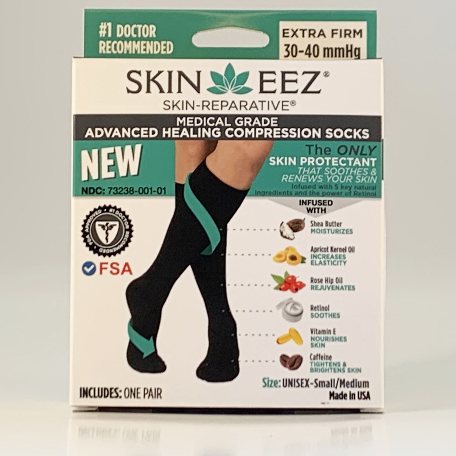 Skineez Medical Grade Compression 30-40 mmHg Black Sock (FSA Eligible ...