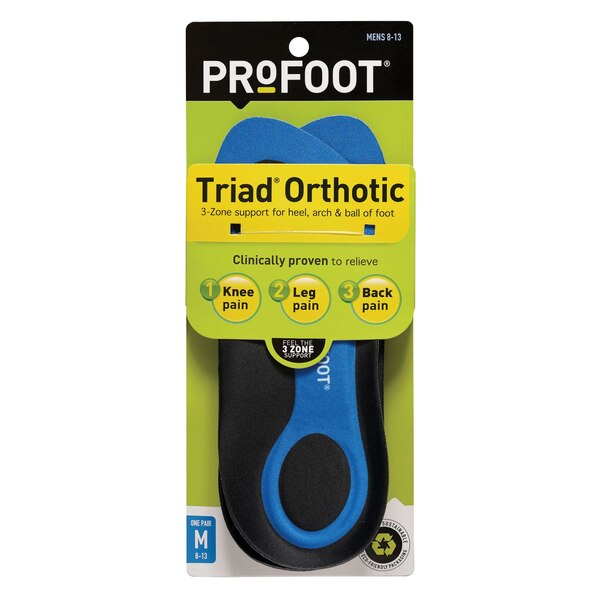 Profoot Triad Orthotic 3-Zone Insoles, Men's Size 8-13