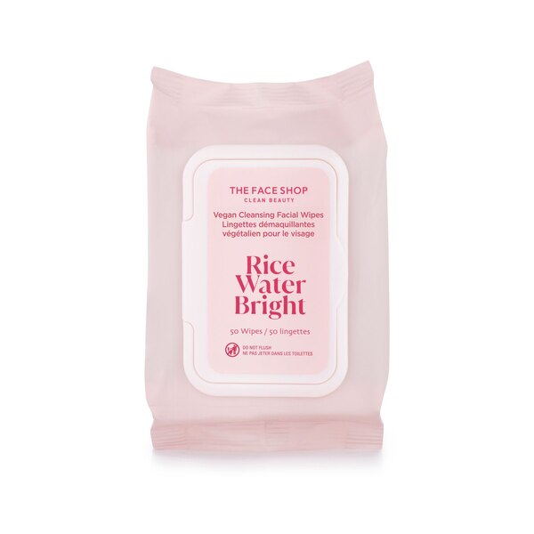 The Face Shop Rice Water Bright Cleansing Facial Wipes, Vegan, 50 CT