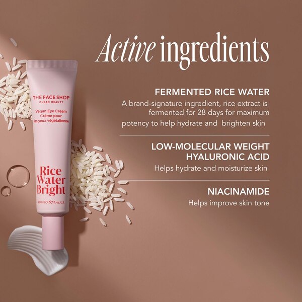 The Face Shop Rice Water Bright Eye Cream, Vegan, .67 OZ