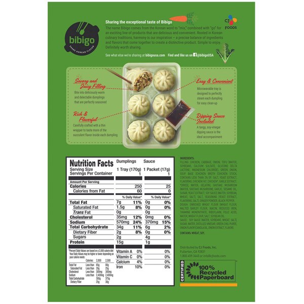 Bibigo Steamed Dumplings, 6.6 oz