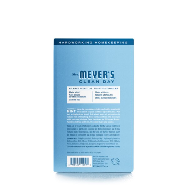 Mrs. Meyer's Clean Day Dryer Sheets, Rain Water, 80 ct