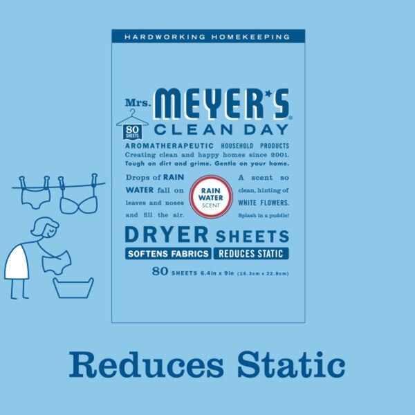 Mrs. Meyer's Clean Day Dryer Sheets, Rain Water, 80 ct