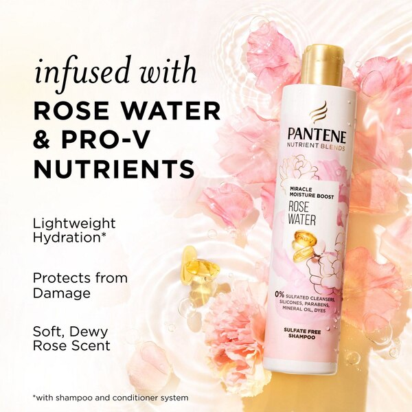 Pantene Nutrient Blends Miracle Moisture Boost Shampoo with Rose Water, 9.6 OZ