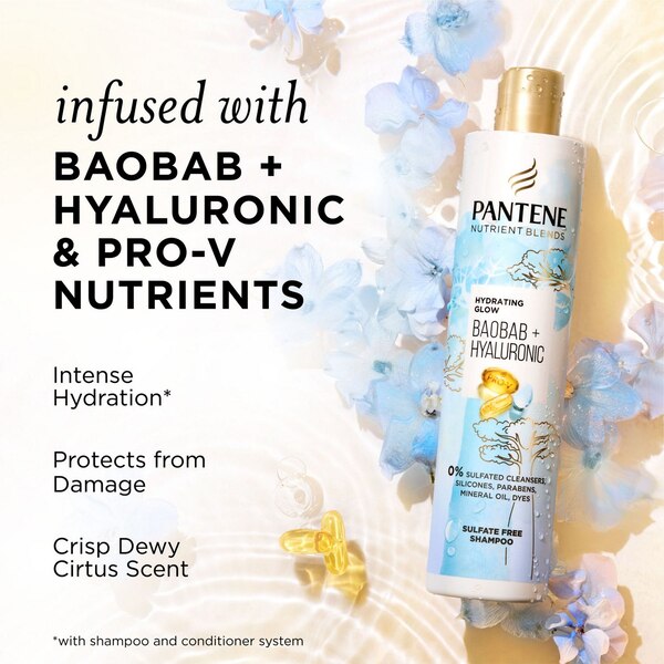 Pantene Nutrient Blends Hydrating Glow Shampoo with Baobab Essence, 9.6 OZ