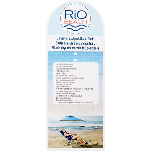 Rio Beach 5-Position Backpack Beach Chair, Navy & White Stripe