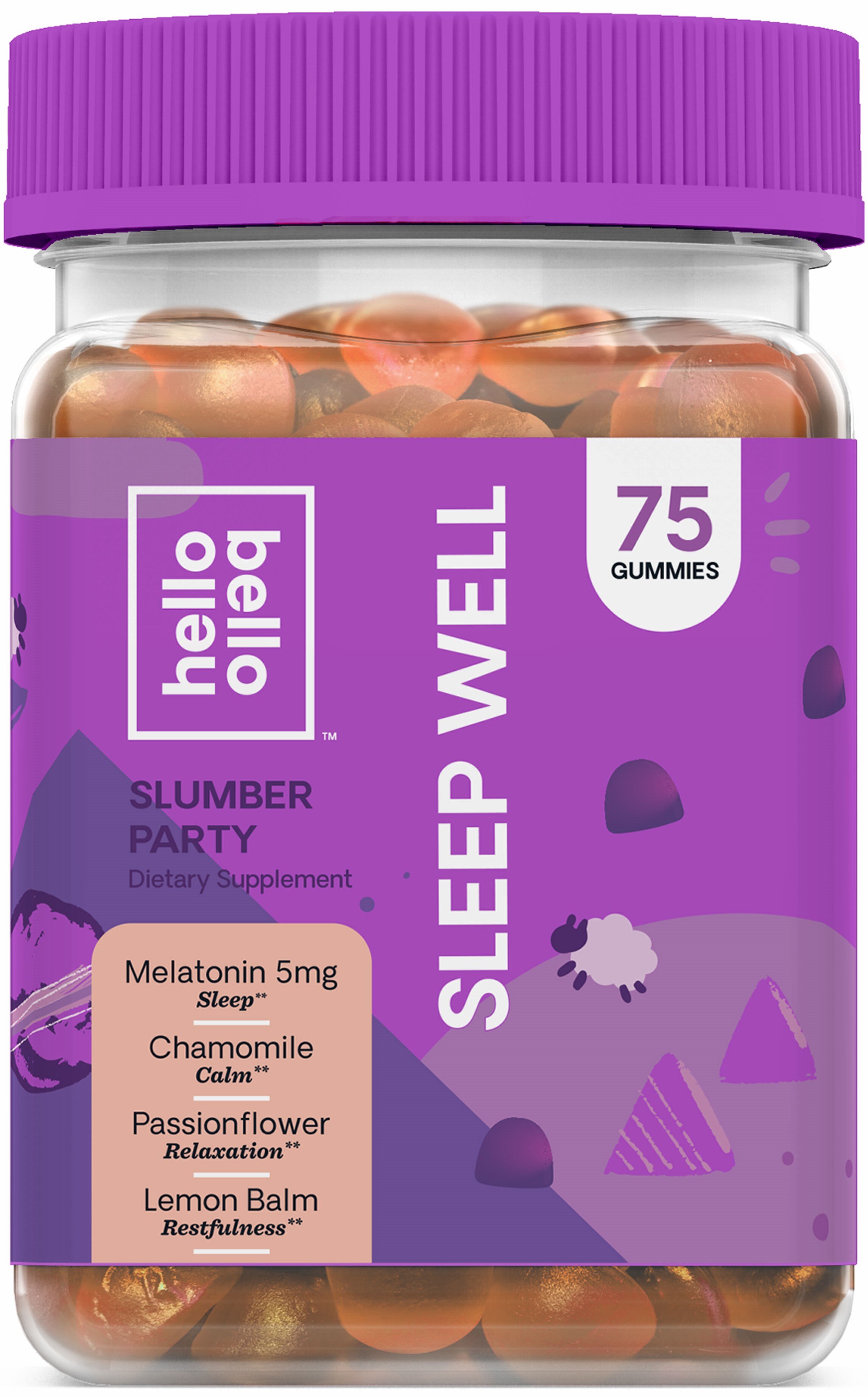Hello Bello Sleep Well - Suplemento dietario en gomitas con melatonina y extractos naturales, 75 u.