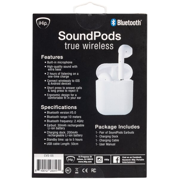 iHip True Wireless SoundPods - Auriculares Bluetooth