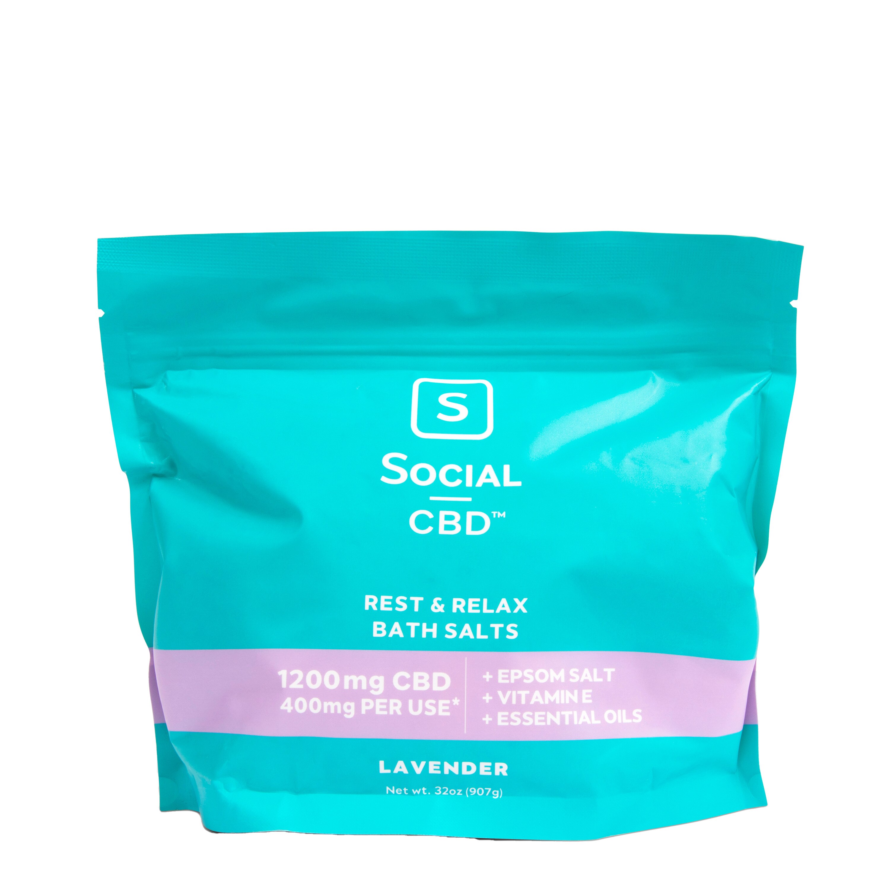 Social CBD Rest & Relax Bath Salts, 1200mg CBD, Lavender, 32 OZ