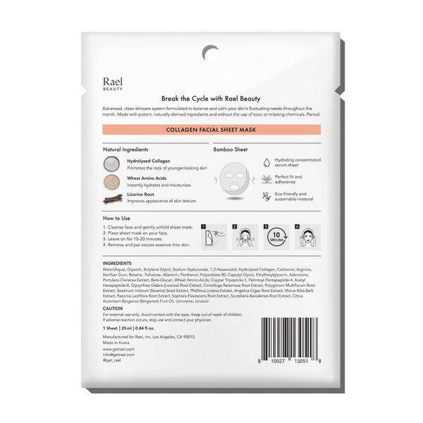 Rael Beauty Plumping Collagen Facial Sheet Mask, 1 CT
