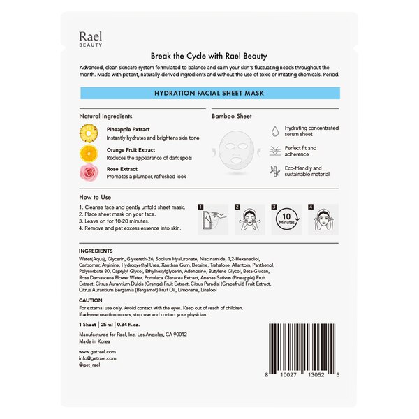Rael Beauty Moisturizing Hydration Sheet Mask