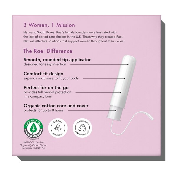 Rael Organic Cotton Regular Tampons with BPA-Free Compact Applicators