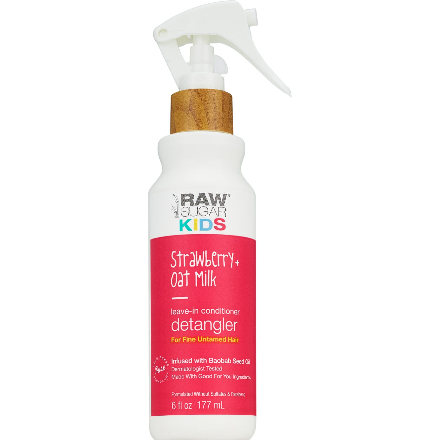 Raw Sugar Kid's Strawberry + Oat Milk Leave-In Conditioner Detangler, 6 OZ