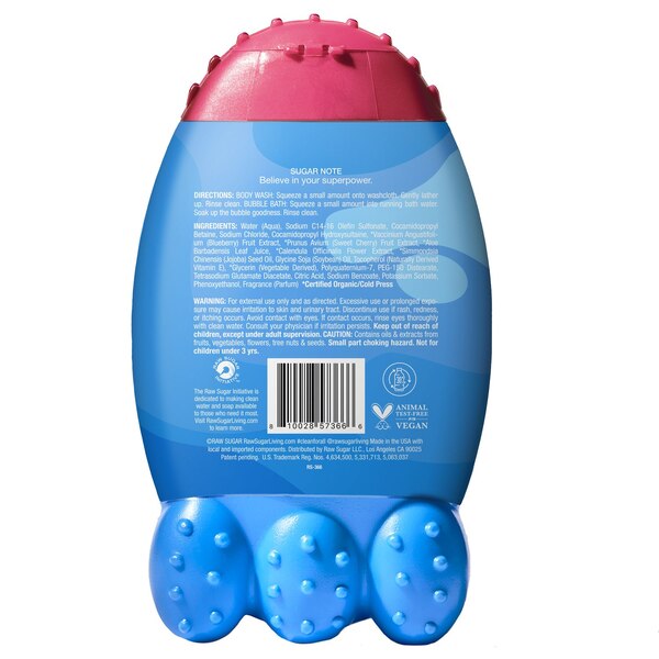 Raw Sugar Kids 2-in-1 Bubble Bath & Body Wash, Super Berry Cherry, 12 OZ