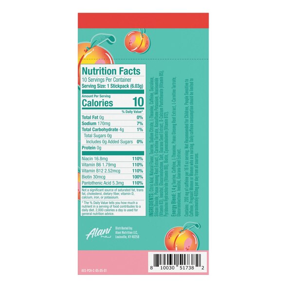 Alani Nu Energy Drink Mix Stickpacks 10 CT, Juicy Peach