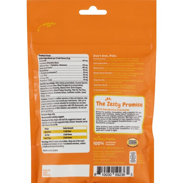 Zesty Paws Advanced Calming Soft Chew Bites for Dogs, Turkey Flavor, 30 ct