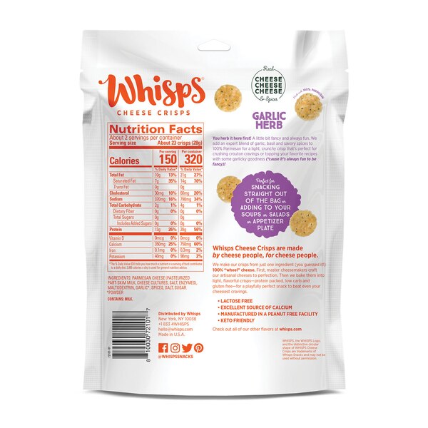 Whisps Garlic Herb Cheese Crisps, 2.12 oz