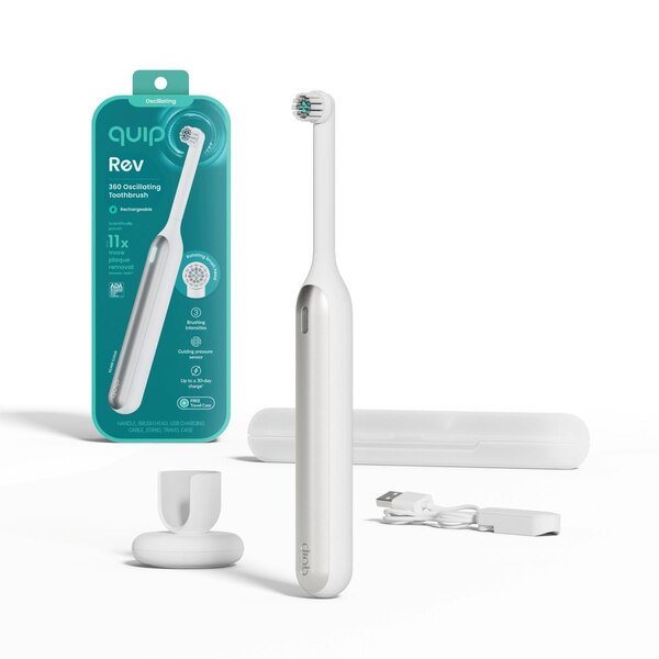 Quip Rev Oscillating Toothbrush, Silver