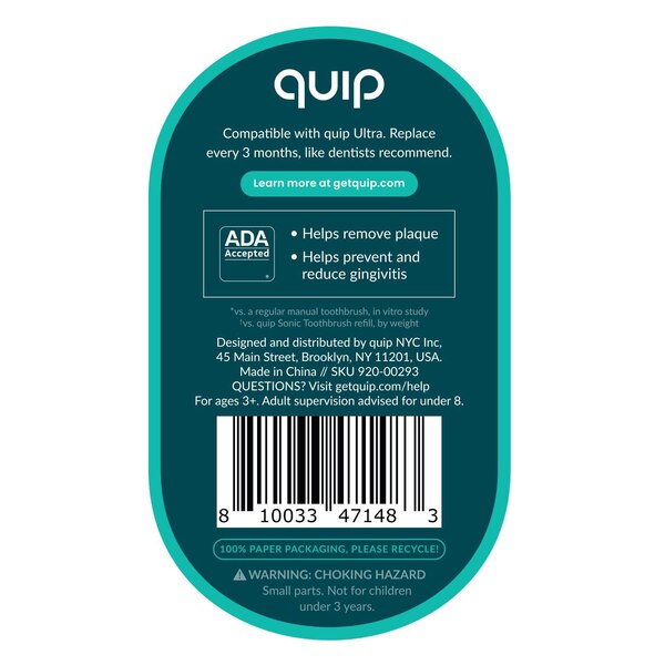 Quip Ultra Smart Electric Toothbrush Brush Head Refill, Soft Bristle