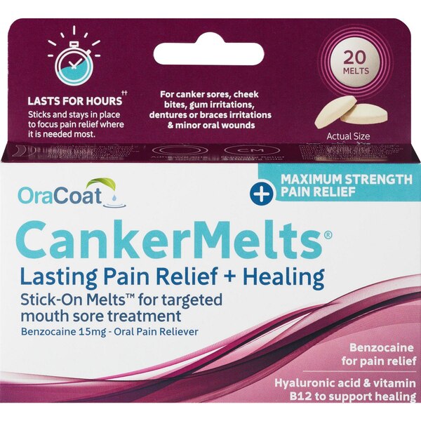 CankerMelts Lasting Pain Relief + Healing Stick-on Melts, 20 CT