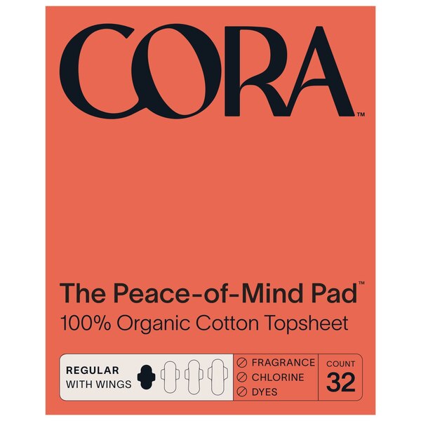 Cora Organic Ultra Thin Period Pads, Regular, 32 CT