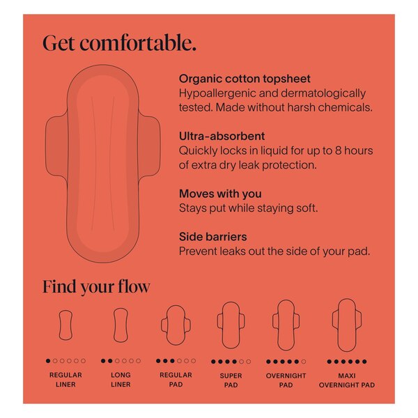 Cora Organic Ultra Thin Period Pads, Regular, 32 CT
