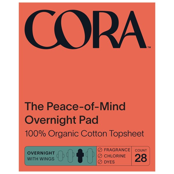 Cora Organic Ultra Thin Period Pads, Overnight, 28 CT
