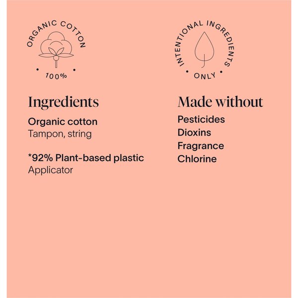Cora 100% Organic Cotton Bio PE Applicator Tampons, L/R/S, 48 CT