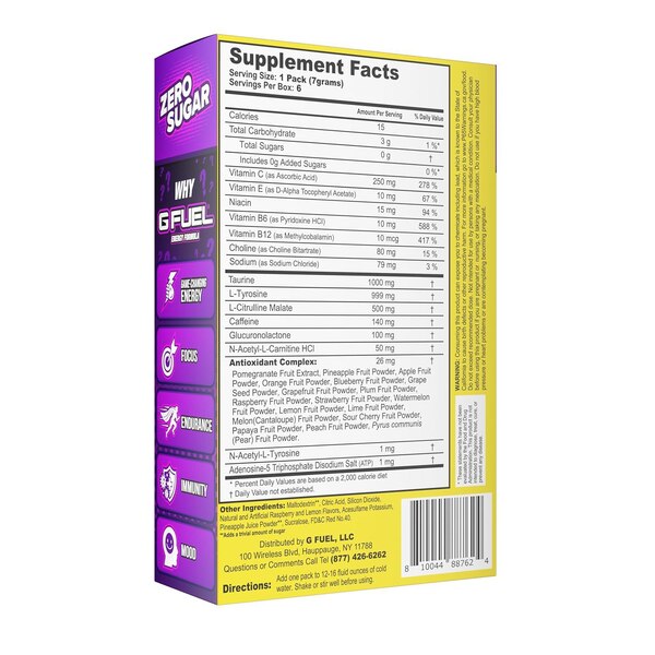 GFuel,  Hype Sauce Energy Formula Raspberry Lemonade 6 ct, 1.48 oz