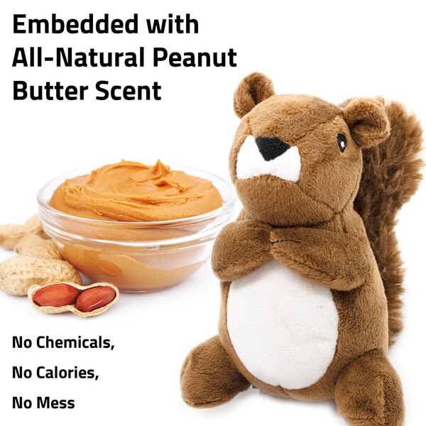 Playology Plush Squirrel Dog Toy, Peanut Butter Scent, Size Small